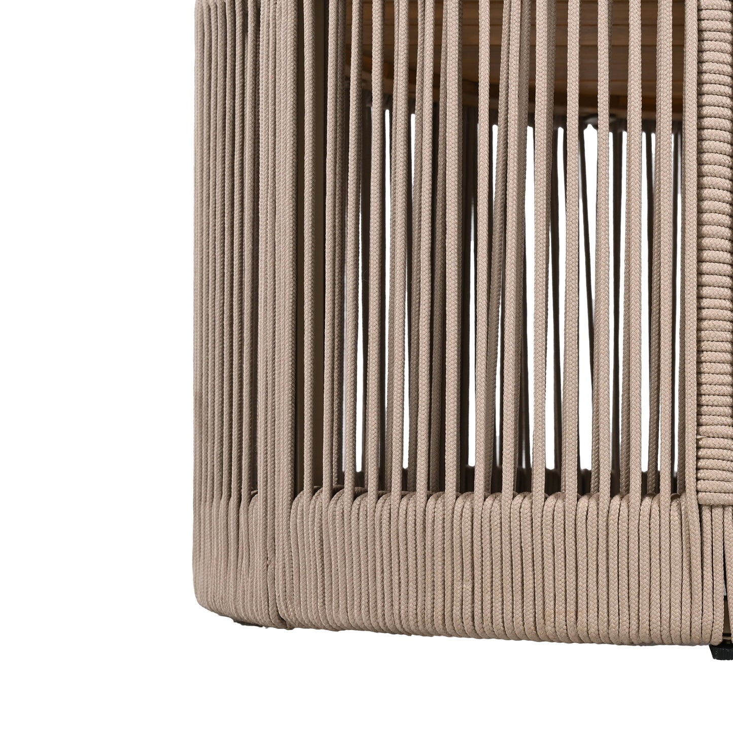 Outdoor Rattan Rope & Acacia Wood Coffee Table - Patio Balcony Furniture for Garden, Yard, Balcony - Weather Resistant(Rope Beige, Natural Iron)