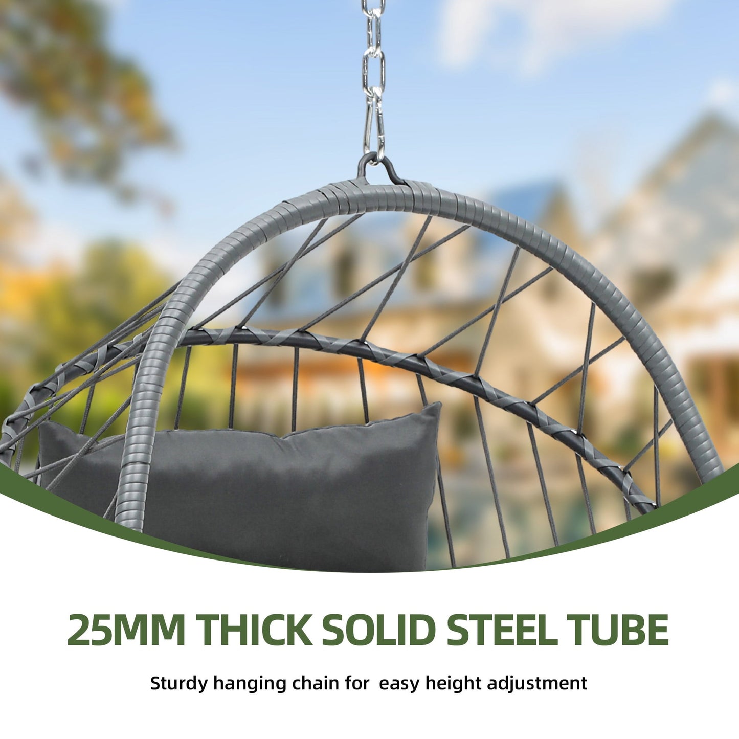 Uforic 105 x 74 x 72 cm Hanging Chair with Cushions, Chain & S-Hooks for Living Room Patio Garden, Gray