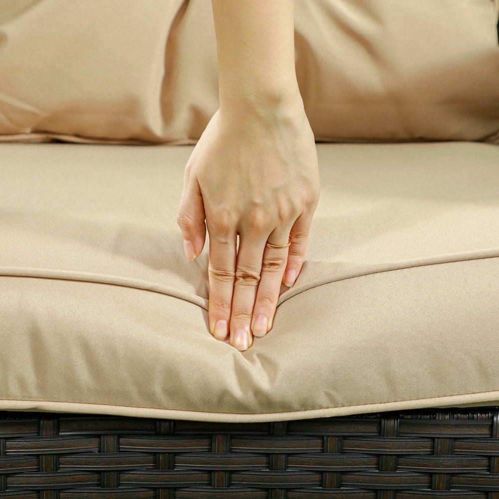 Barara King Patio Outdoor Sofa,3-Seater Outdoor Sofa w/ 4" Thick Cushions, Outdoor Couch, Beige