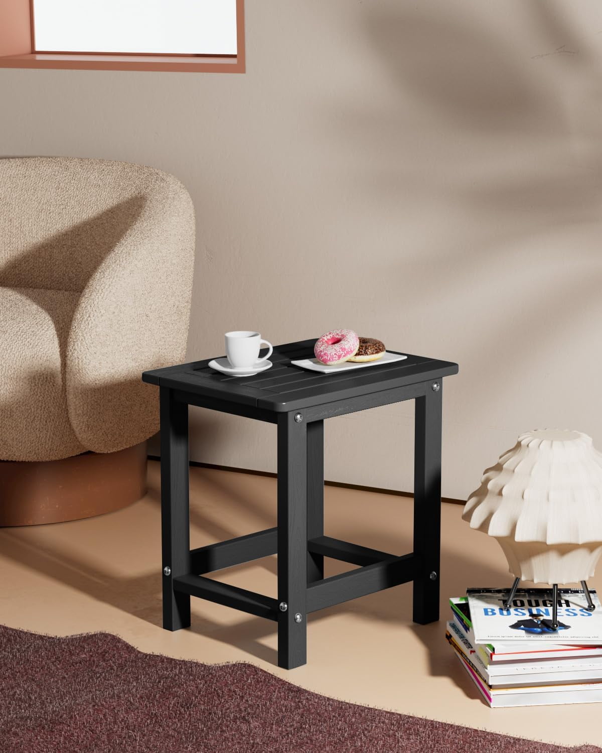 WINSOON Small Outside Adirondack Square Side Table,Single Layer - Black
