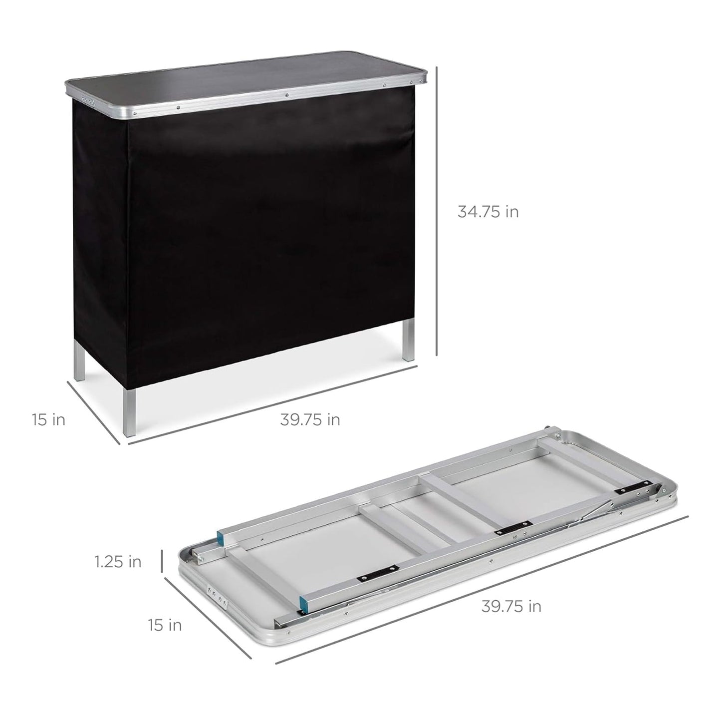 Portable Pop-Up Bar Table with Carrying Case, Storage Shelf and Removable Skirt for Indoor, Lawn, Party, Picnic, Weight Capacity 110 lbs