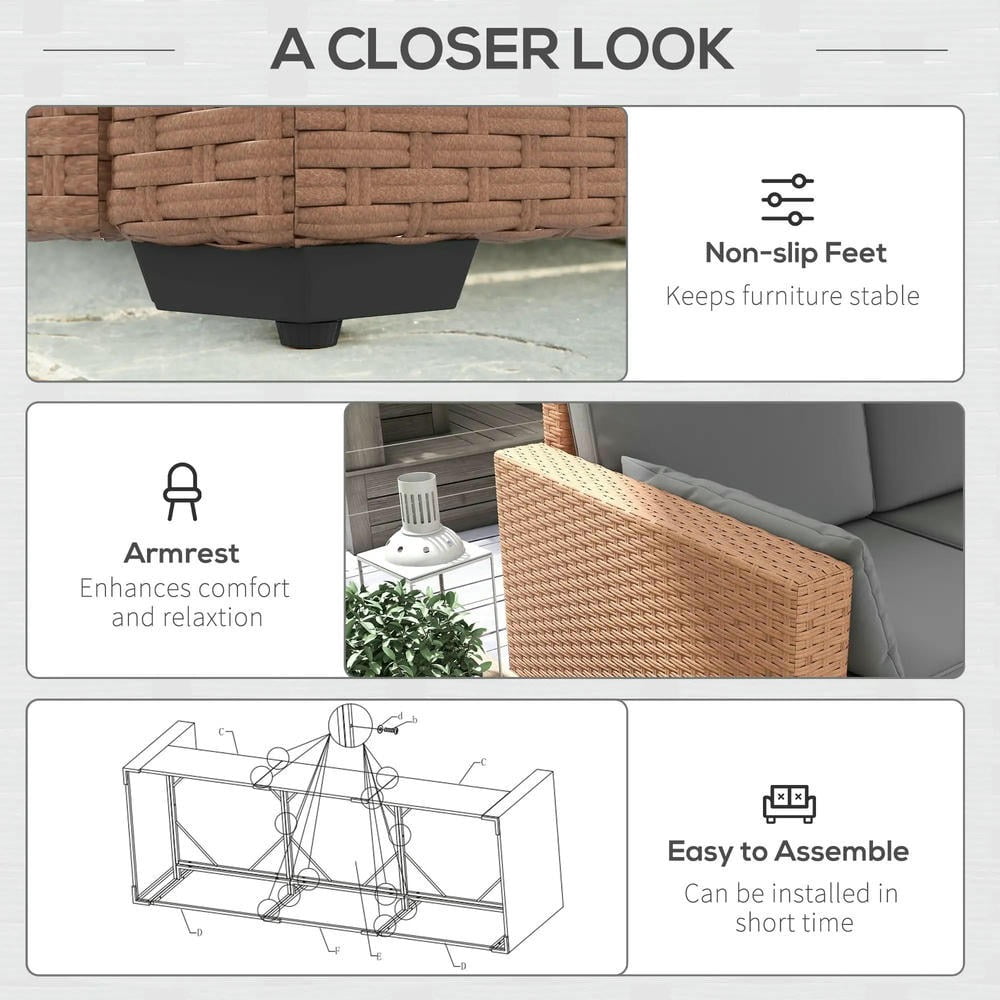 Barara King Patio Outdoor Sofa,Patio Couch PE Wicker Deep Seating Outdoor Sofa with Removable Cushions, 3 Seater Rattan Sofa, Sand