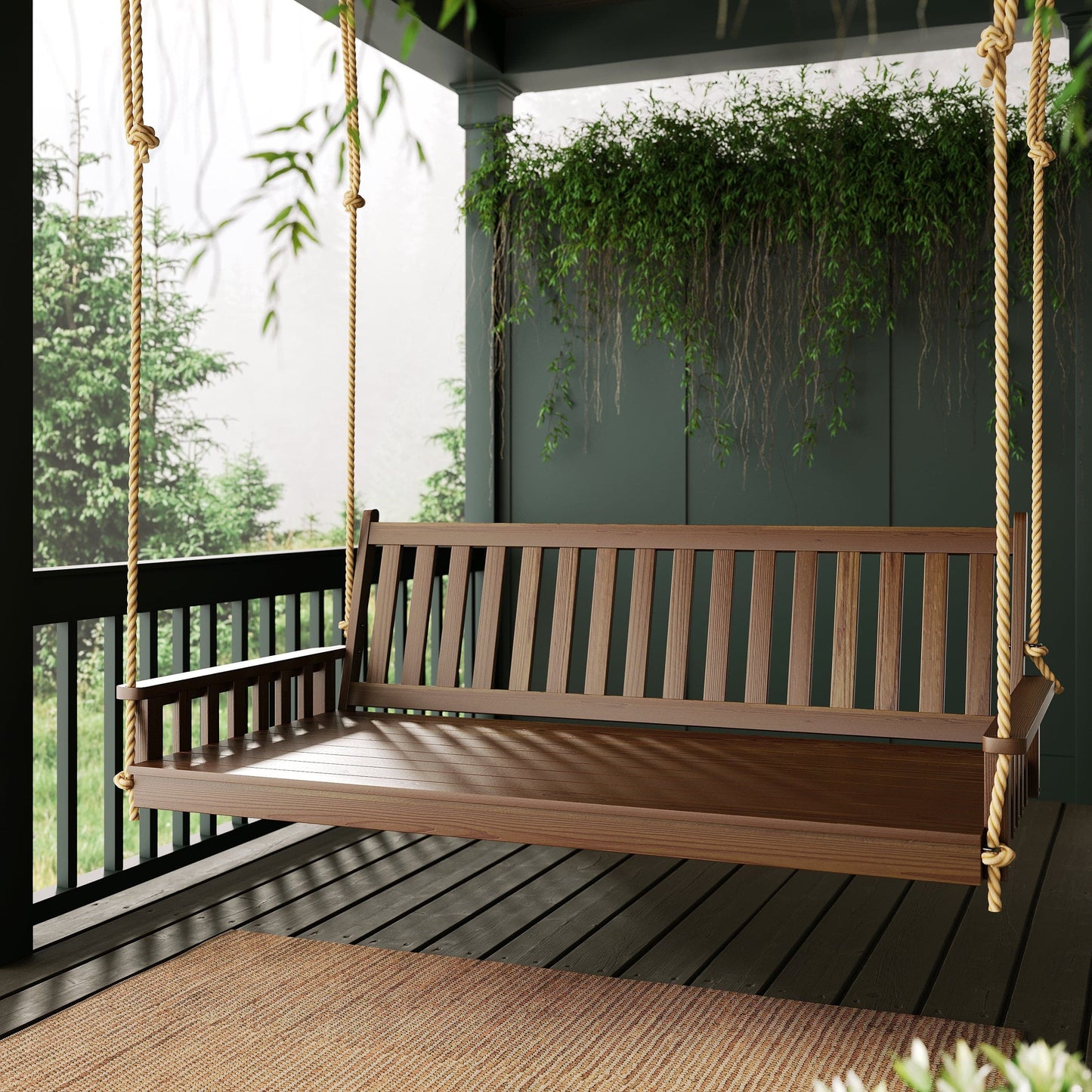 Keystone Amish Co. 4 Foot Franklin Porch Swing Bed with Ropes, Cedar Stain