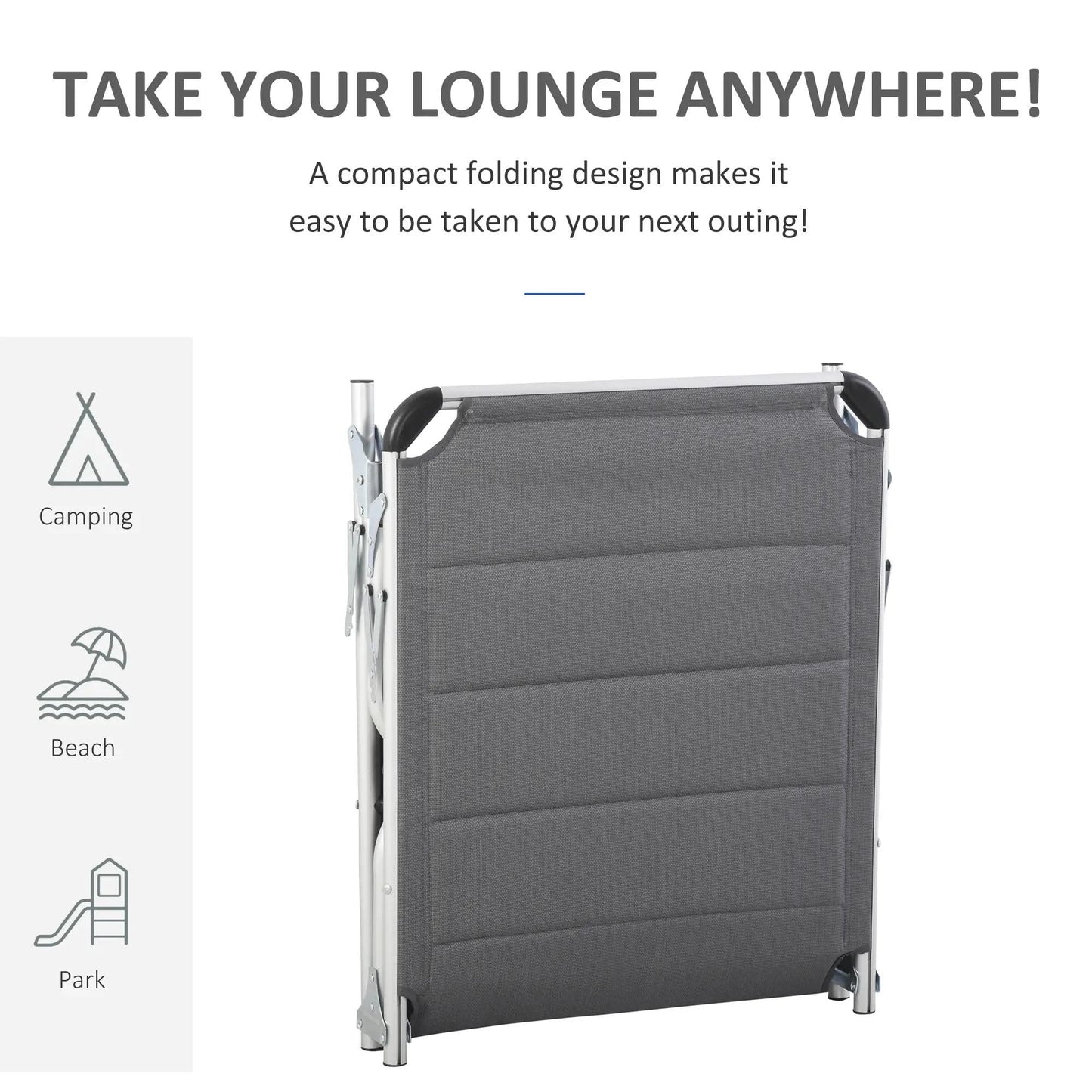 Resenkos Folding Lounge Chair Outdoor 5-Level Reclining Chaise Lounge Chair Outdoor Camping Tanning Chair, Gray