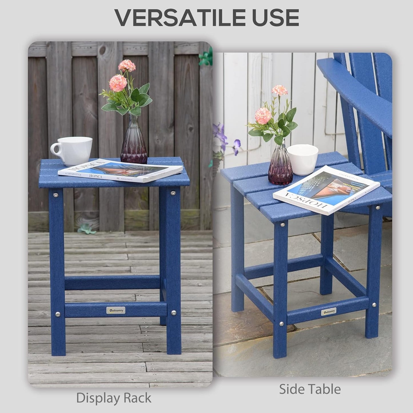 THTGCD Patio Side Table, 15" Square Outdoor End Table, HDPE Plastic Tea Table for Chair, Backyard or Lawn, Blue