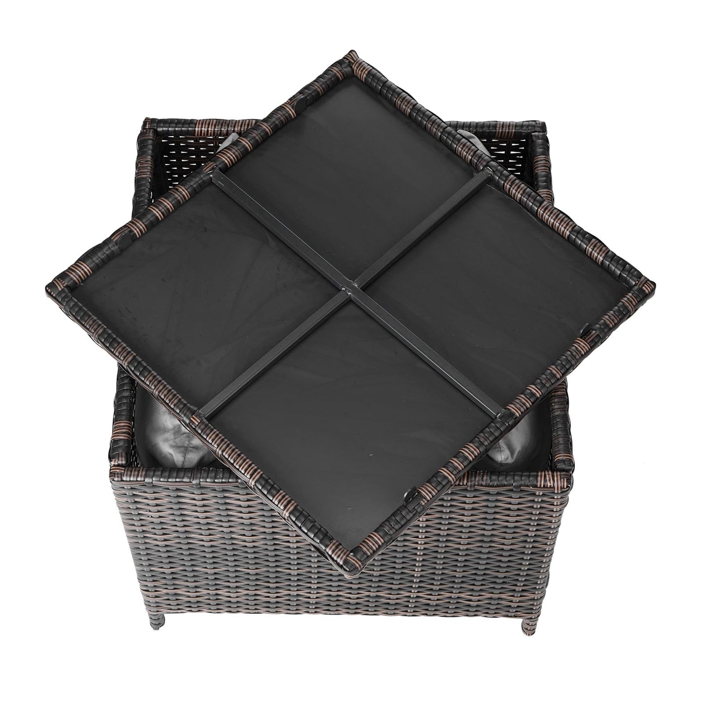 Buytoshop Outdoor PE Wicker Side Table with Storage, Patio Rattan End Table Square Container for Toys and Gardening Tools, Brown