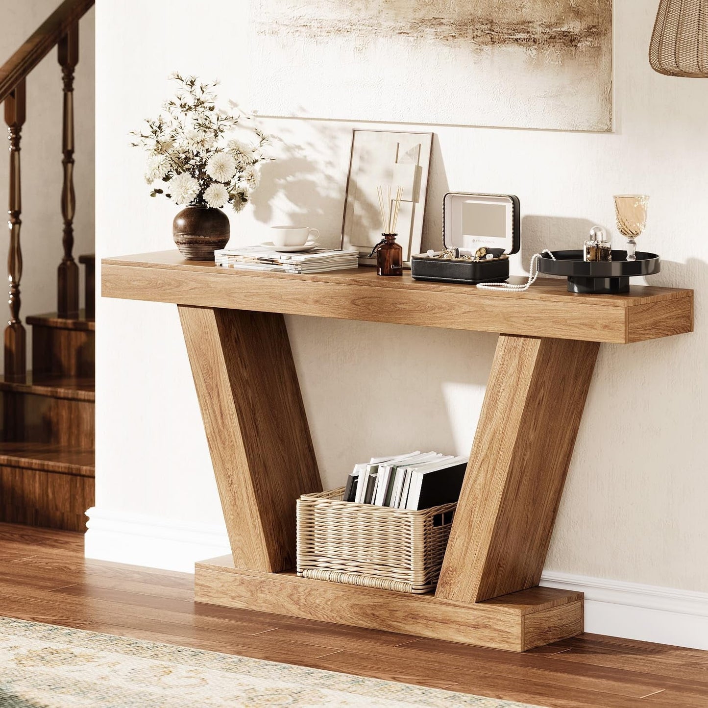 Console Sofa Table, 2-Tier Farmhouse Narrow Behind Couch Sofa, Extra-Long Accent Entryway Table for Hallway, Foyer, Living Room