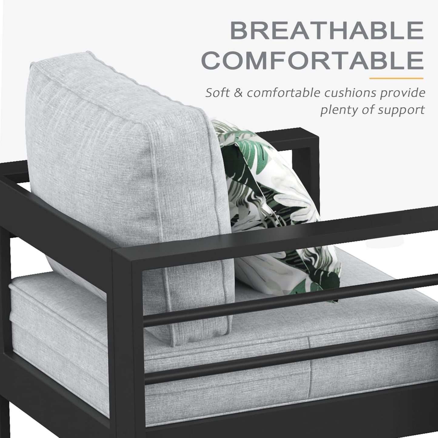 LayinSun Aluminum Outdoor Patio Metal Couch, 3-Seat Sofa Chair with Cushions