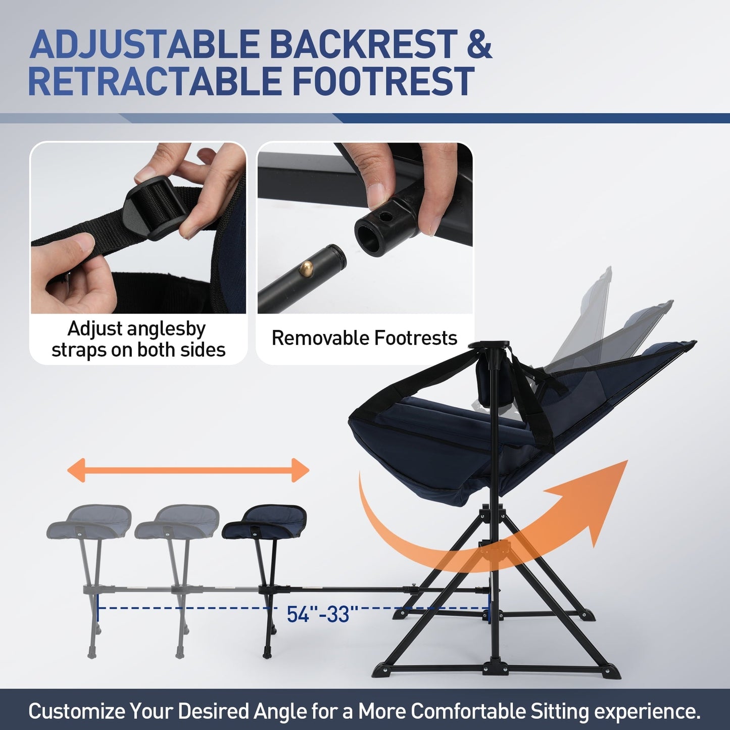 Heavy Duty 350lbs Portable Folding Camping Chair w/Adjustable Backrest & Retractable Footrest - Compact Outdoor Lawn Chair with Headrest, Cup Holder for Camping, Fishing, Hiking, Backyard