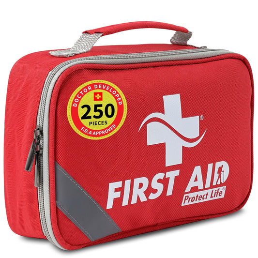 Protect Life First Aid Kit for Home/Business, HSA/FSA Eligible Emergency Kit - Medical First Aid Kit - Camping First Aid Kit Hiking - 250pcs