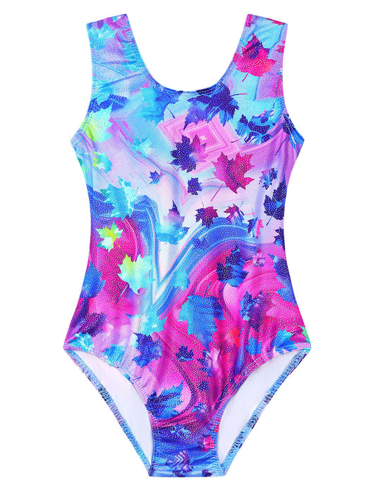 Domusgo Gymnastics Leotards for Girls 5-6 Years Old Blue Purple Maple Sparkly One Piece Tumbling Outfits