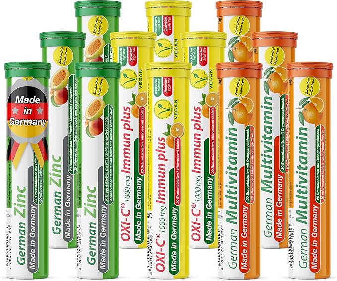 T&D German Immun Boost Package 140 Servings - Vegan, Zero Sugar - Drink Effervescent Tablets - Vitamin C, Zinc, Multivitamin Pharma - Made in Germany