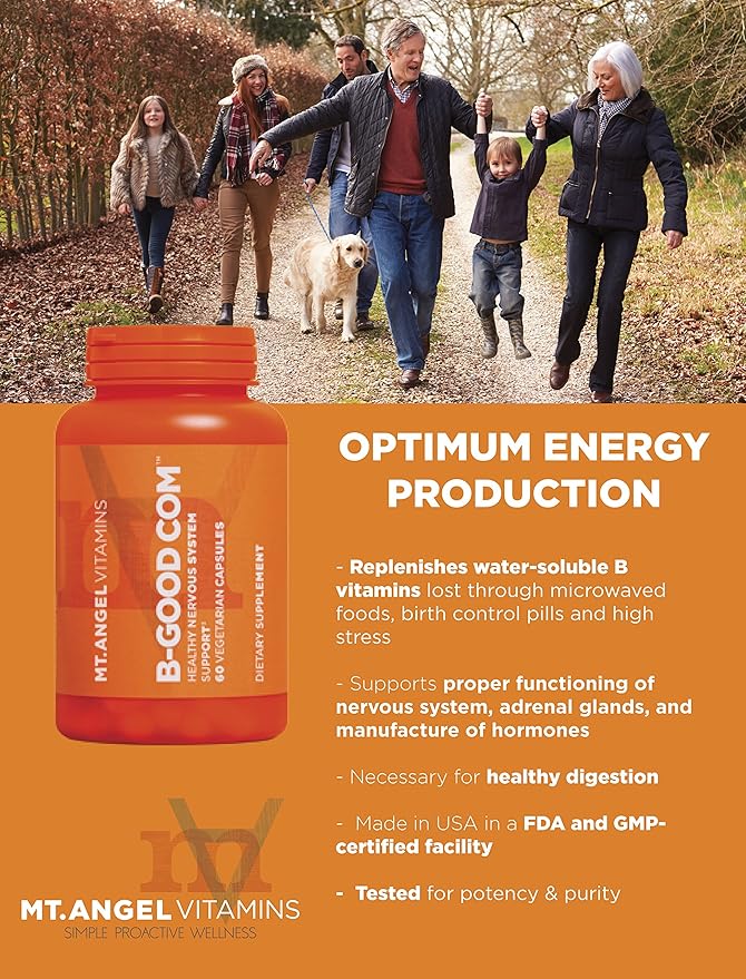 Mt. Angel Vitamins - B-Good Com (Vitamin B Complex), Healthy Nervous System Support (90 Vegetarian Capsules)