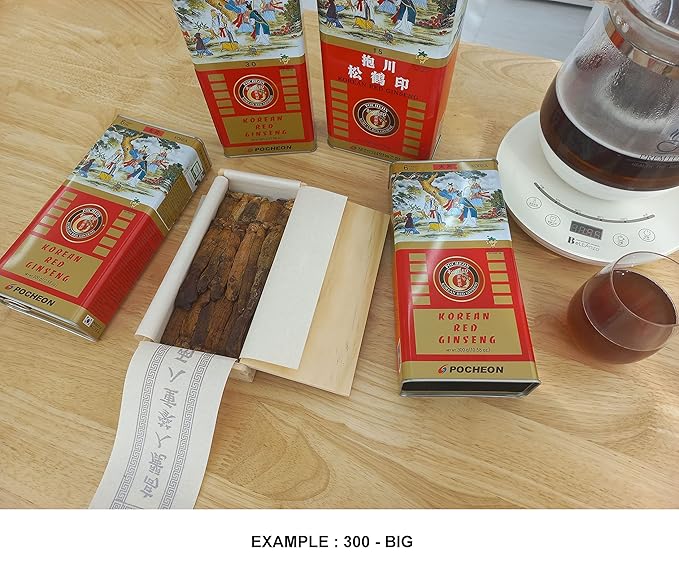 Pocheon 300g(10.6oz) Korean Canned Dried Panax Red Ginseng 6 Years Cut Grade 300-Small (34 Roots), Natural Immune Support