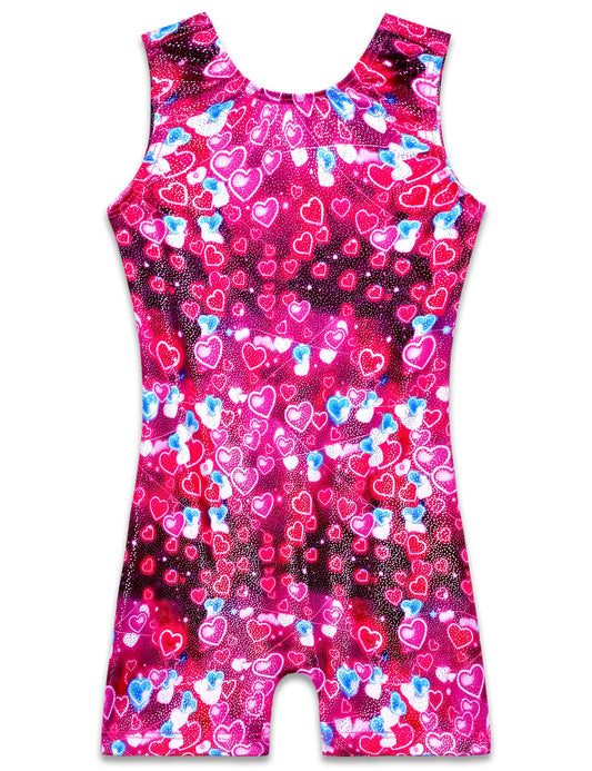 Girls Leotards for Gymnastics Size 5-6 Years Old Sparkly Sparkly Pink Hearts Tank Biketard Tumbling Cheer Class Unitards