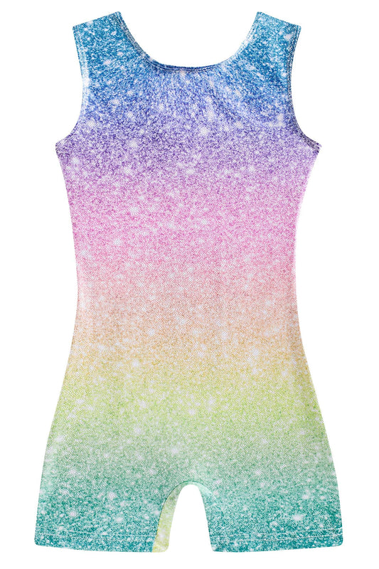 Funnycokid Gymnastics Leotards for Girls Dance Outfits Unitard Sparkly Clothes with Shorts, diamond rainbow, 5-6 Years