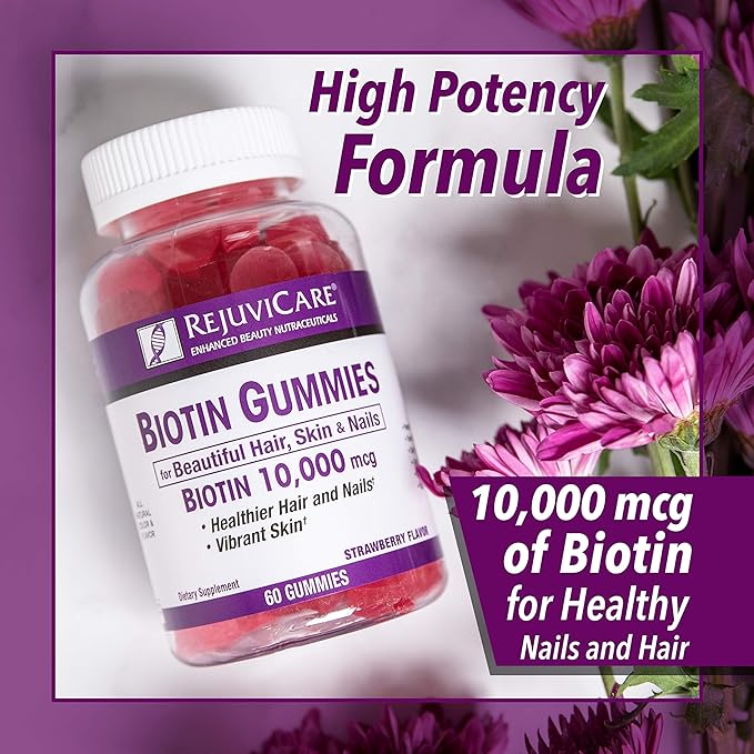 Windmill Health Products Rejuvicare Biotin Gummies- 10,000mcg, 30 servings, One Color, Berry, 60 Count