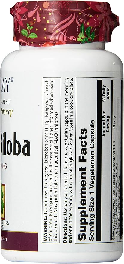 SOLARAY Guaranteed Potency Ginkgo Biloba Leaf Extract, Veg Cap (Btl-Plastic) 60mg | 120ct