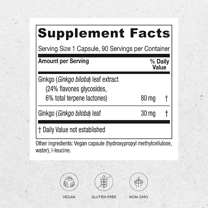 Vitanica Ginkgo - Brain Health Supplement - Supports Blood Flow & Circulation in Women & Men - Herbal Supplement That Uses Ginkgo Extract & Leaf - Lady - 90 Capsules