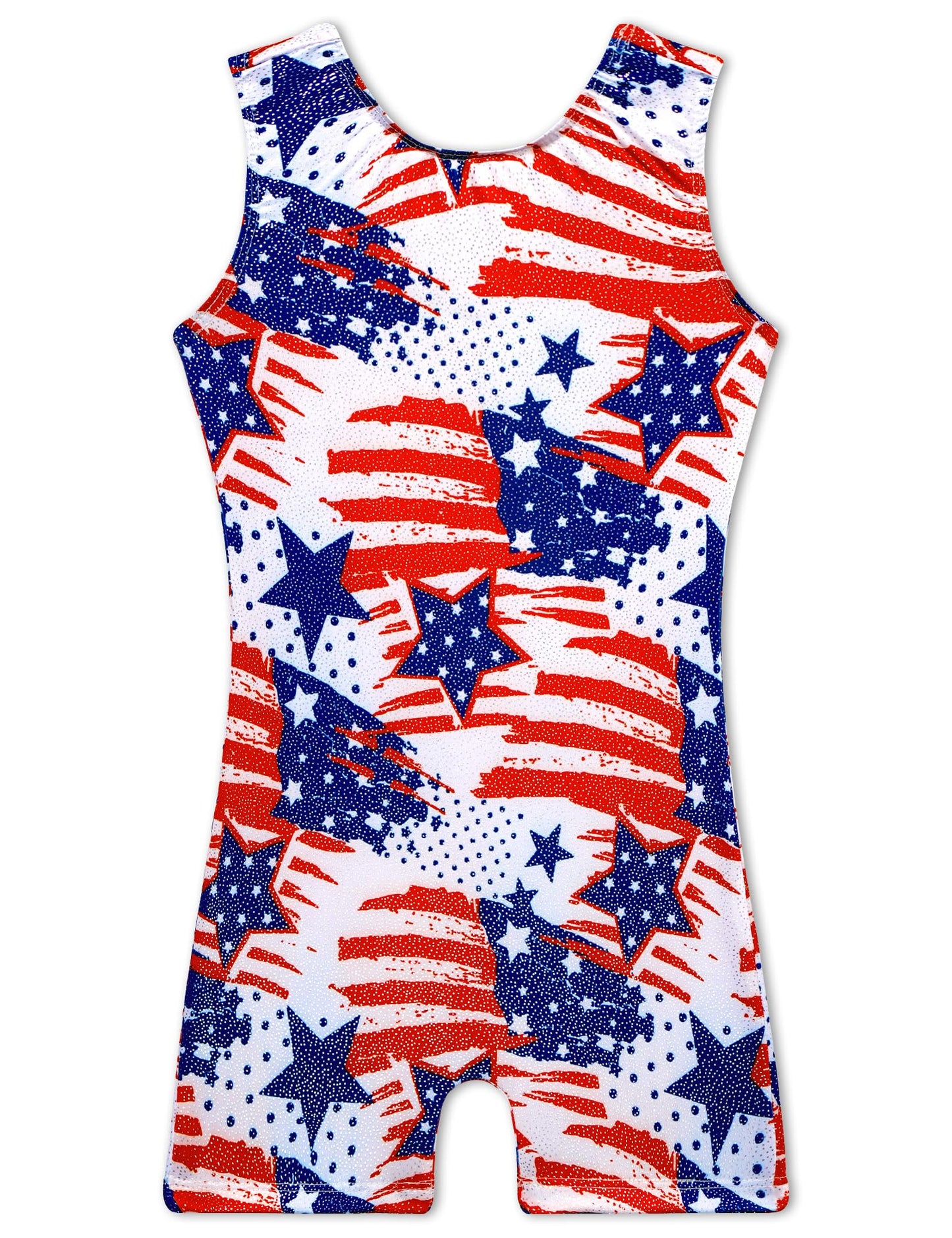 Girls Gymnastics Leotards Size 5-6 Years Old Sparkly USA Flag Print Biketard for Kids Tumbling Cheer Team Acro Class