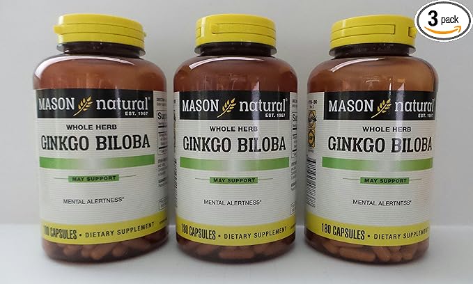 Mason Vitamins Ginkgo Biloba 500 mg 180 Gelatin Capsules per Bottle, Pack of 3 Bottles Total 540 Capsules