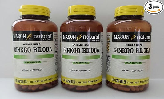 Mason Vitamins Ginkgo Biloba 500 mg 180 Gelatin Capsules per Bottle, Pack of 3 Bottles Total 540 Capsules