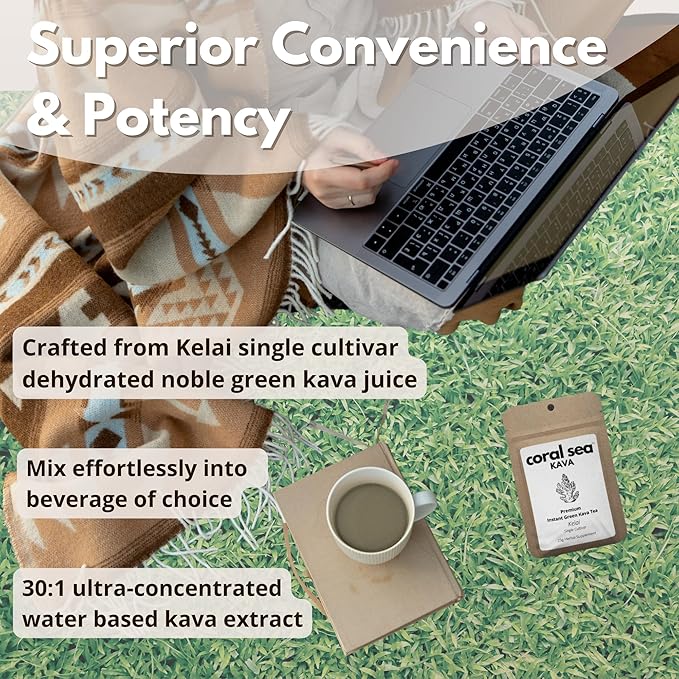 Volcano Island’s Secret - Kelai Instant Kava Powder from Vanuatu - Stress Release & Mood Support - 25 Servings Easy Mix 30:1 Noble Kava Juice Extract
