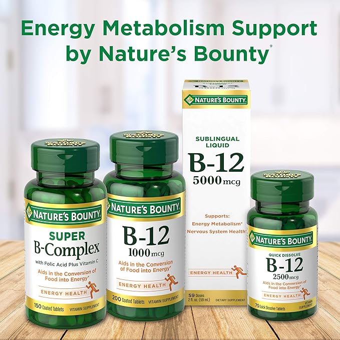 Nature's Bounty Vitamin B12, Supports Energy Metabolism and Nervous System Health, 500mcg, 100 Quick Dissolve Tablets (Pack of 2)