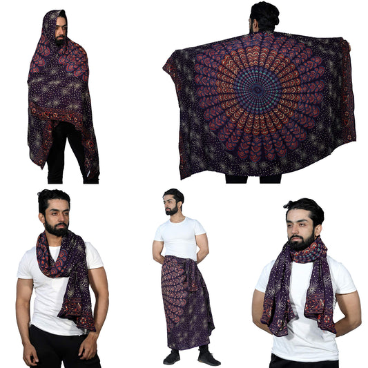 SARJANA HANDICRAFTS Men Women Rayon Mandala Sarong Scarf Shawl Cover Up Swimwear Wrap Dress Bikini Unisex Gypsy Beach Towel (Brown)
