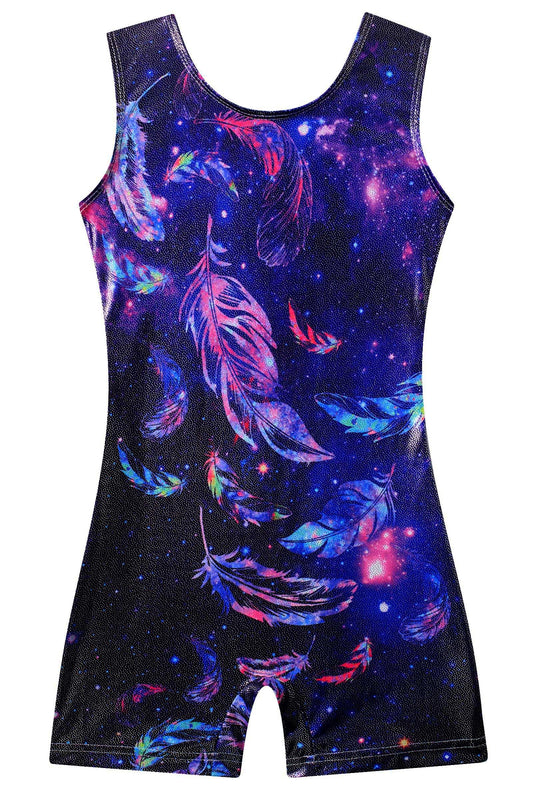 Funnycokid Gymnastics Leotards for Girls Toddler Outfits Dance Unitards Clothes with Shorts, Feather 01, 3-4T