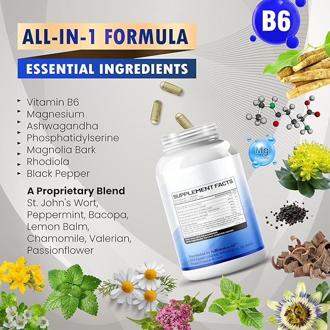 CORTISOL Wellness Ashwagandha 14-in-1 Natural Blend with Phosphatidylserine Magnolia Rhodiola St. John's Wort Peppermint Bacopa - 150 Count - Made & Tested in The USA