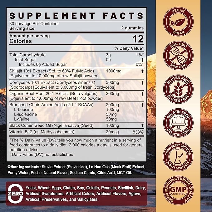 2Pack Vegan Vitamin D3 5000IU+K2 Gummies + 2Pack Shilajit Gummies for Men & Women, Shilajit with Black Seed Oil, BCAA