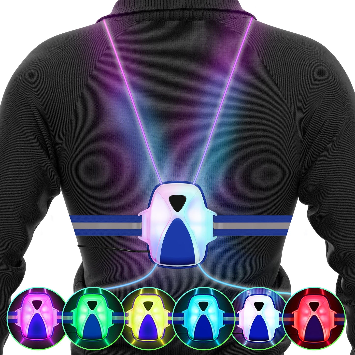 FIXEY AN Running Vest, Running Light for Runners, Safety Reflective Running Gear for Men Women, 6 Multicolor, USB Rechargeable, Waterproof, LED Light Vest for Night Running, Walking, Cycling, Blue