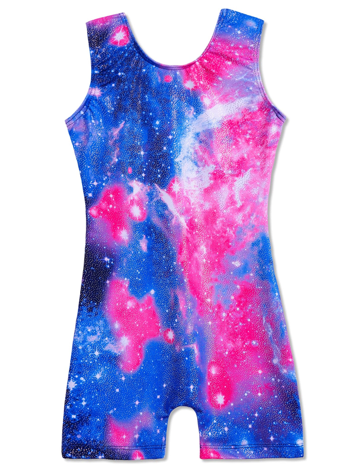 Domusgo Girls Gymnastics Leotards Size 5-6 Years Old Sparkly Colorful Sleeveless Galaxy Pink Blue Biketard with Shorts