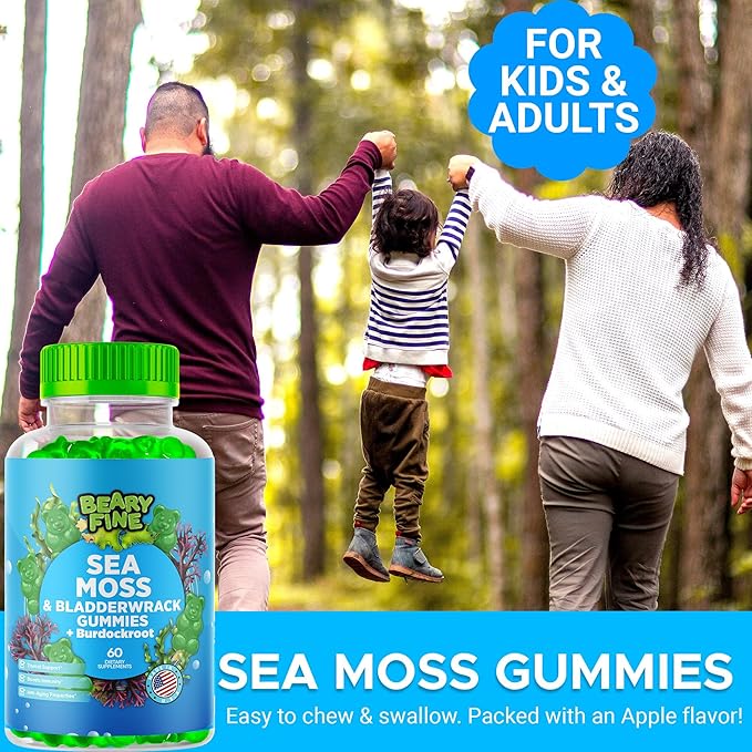 Sea Moss Gummies & Apple Cider Vinegar - Burdock Root + Bladderwrack - 102 Minerals for Daily Wellness & Nutrient Support - 60 Seamoss Gummies for Kids & Adults - Made in The USA