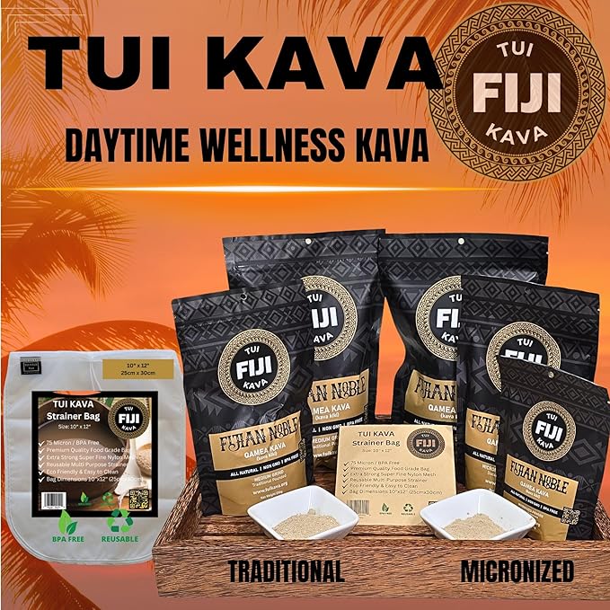 TUI KAVA PREMIUM WELLNESS KAVA - MICRONIZED Noble Fijian Kava 500g (1lb 2oz) - SHARING Size |Heady Morning/Daytime Kava | Increase Focus | Mood/Sleep Support | Stress Relief | NO STRAINING