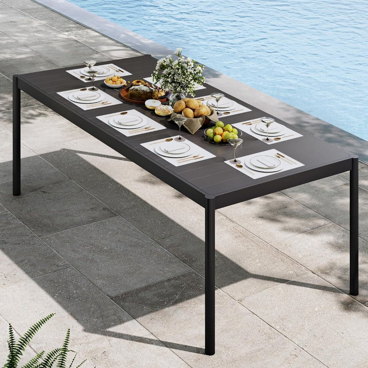 WildBreak Outdoor Patio Dining Table, 74" x 36" x 29", Rectangle, for 6-8 Person, Dark Gray