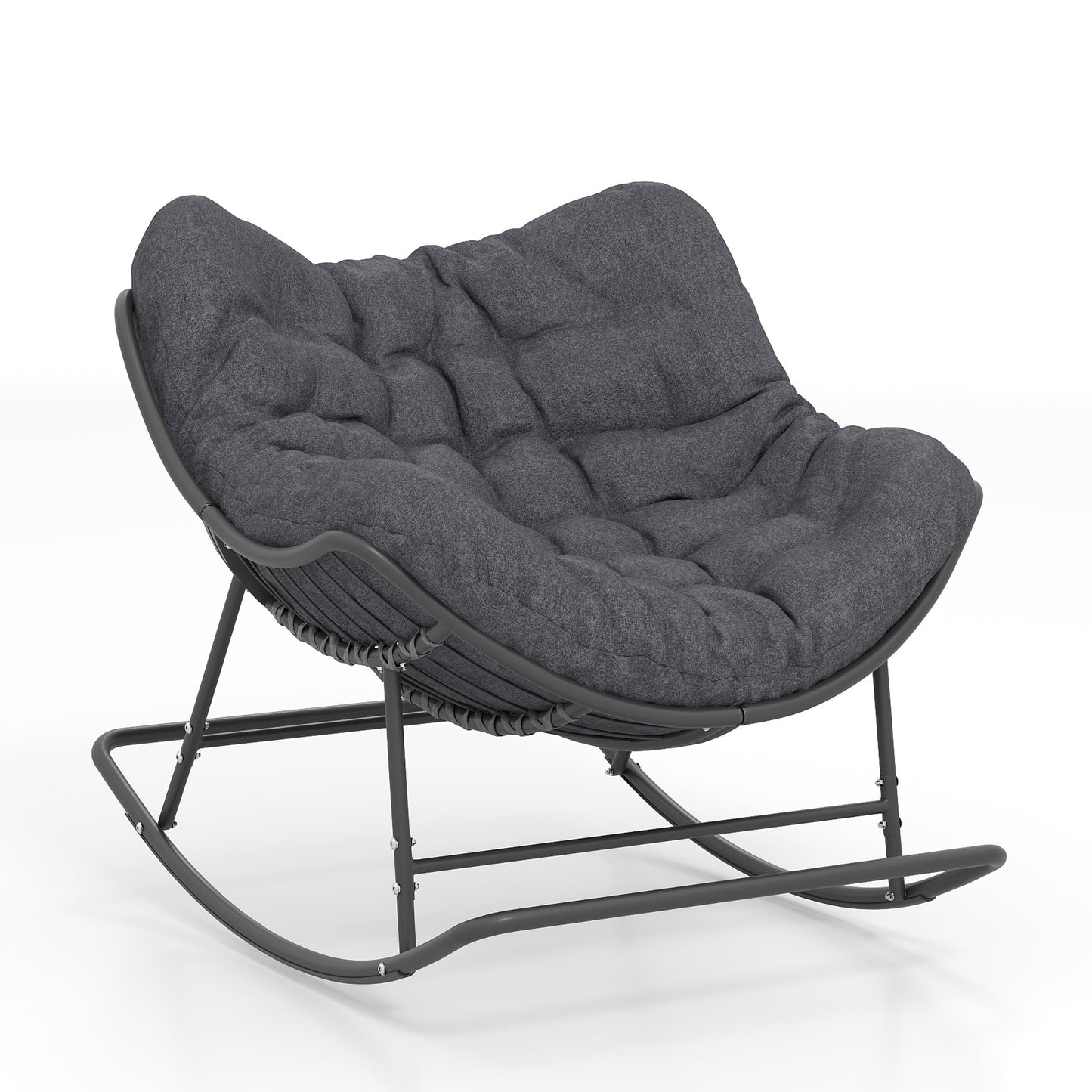 Micleed Papasan Rocking Chair Outdoor, Indoor Wicker Rocking Chair with Cushion, Oversized Rocker Egg Patio Lounge Chairs - Grey