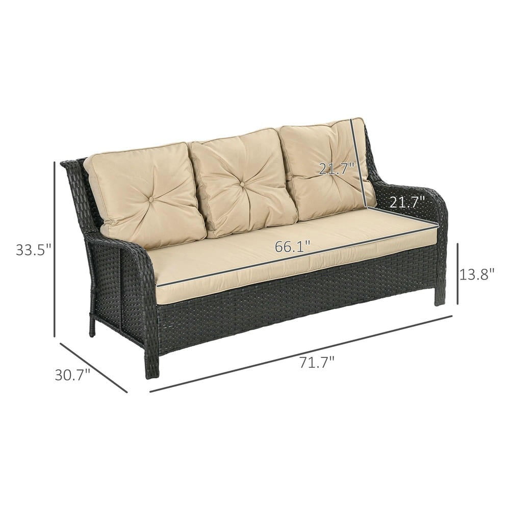 YYAo Patio Couch, Outdoor Sofa,3-Seater Outdoor Sofa w/ 4" Thick Cushions, Outdoor Couch, Beige