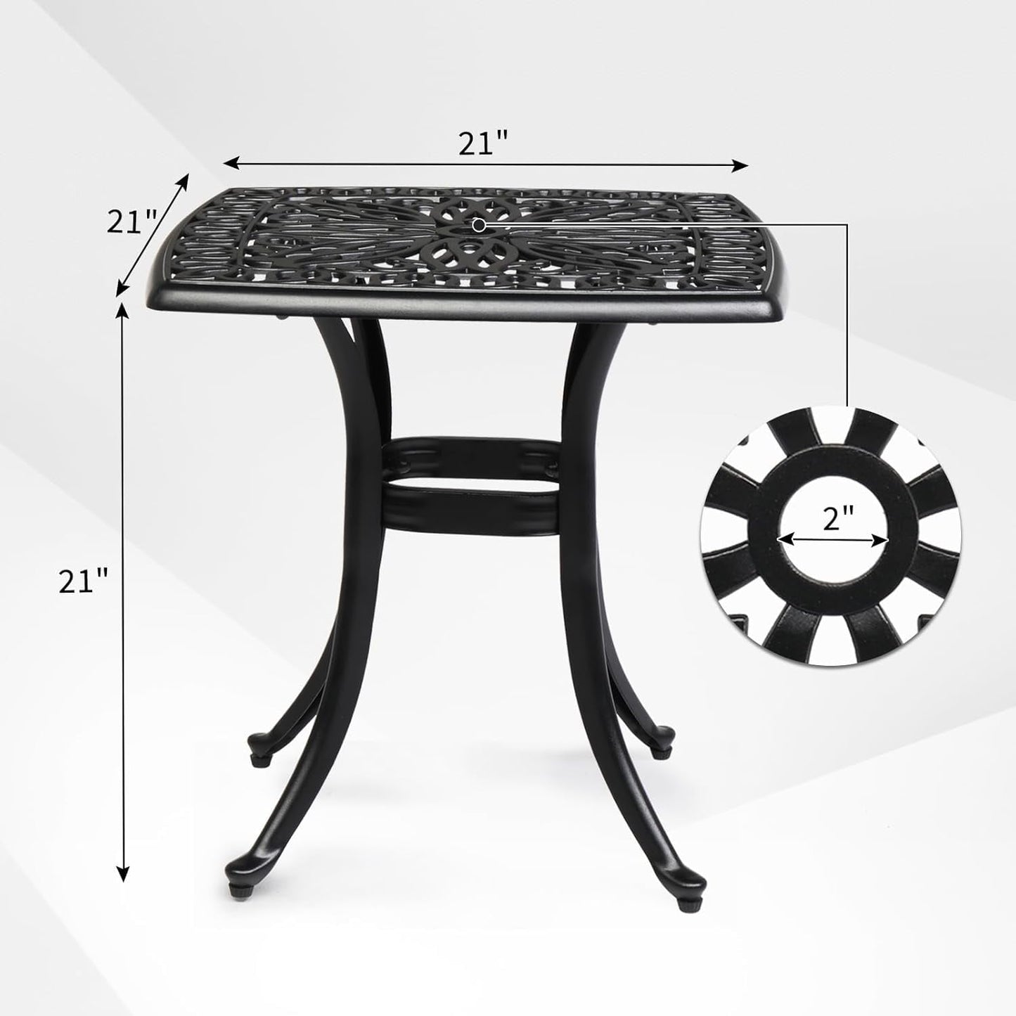 PINDEE Cast Aluminum Outdoor Side Table with Umbrella Hole, All Weather Round Patio Bistro Table,The appearance is exquisite, fashionable, and high-end.(Black)