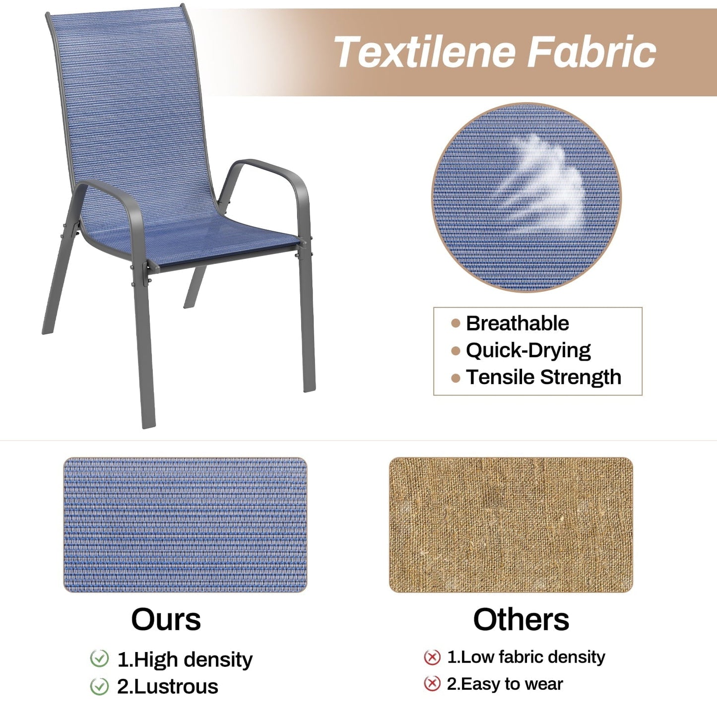 Arlopu Outdoor 6 Piece Dining Chairs, Patio Stackable Textilene Chais for Garden and Backyard