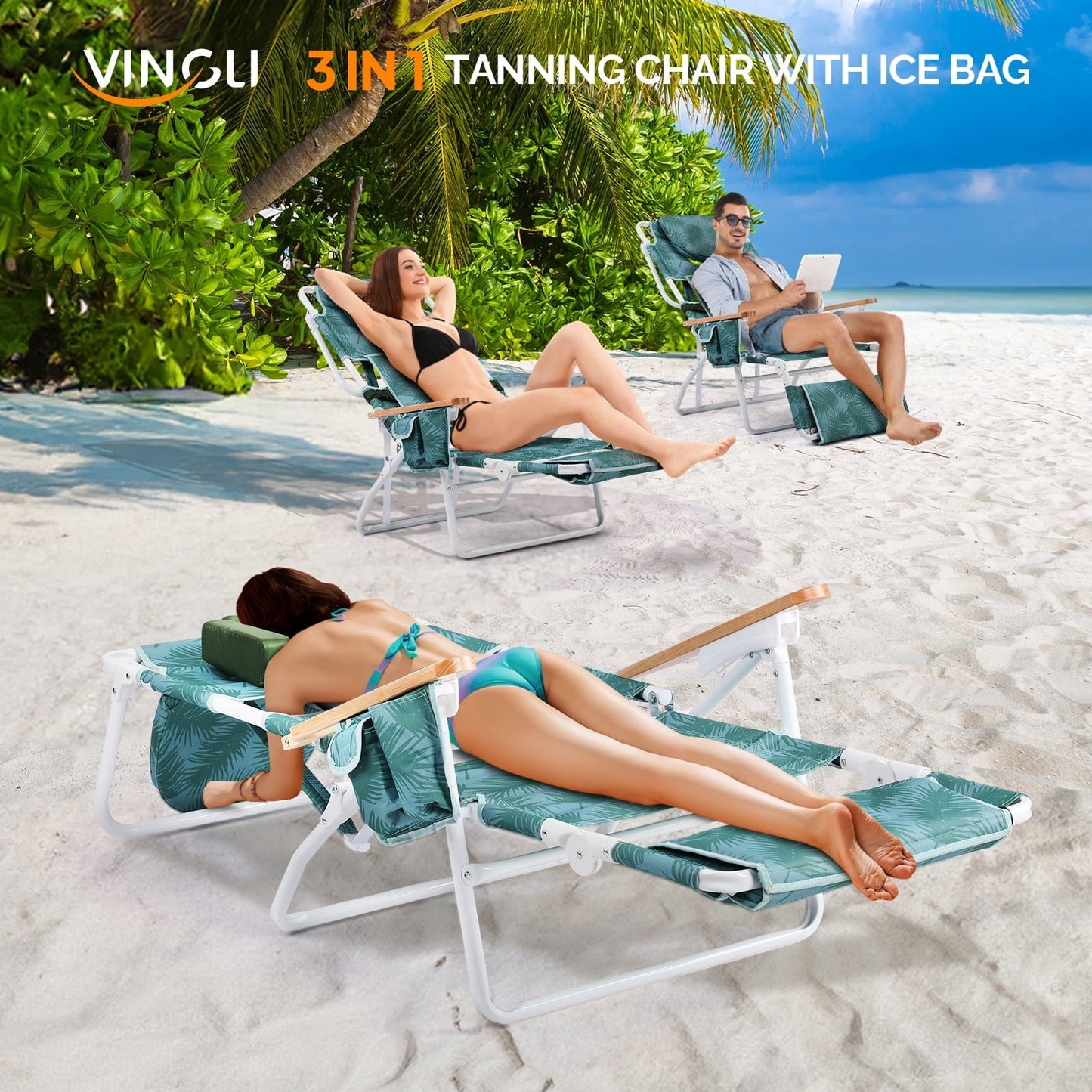 Ktaxon Premium 3-in-1 Outdoor Lounge Chair – Adjustable Recliner with Face Cutout, Footrest, Drink Holder & Carry Bag (Green)