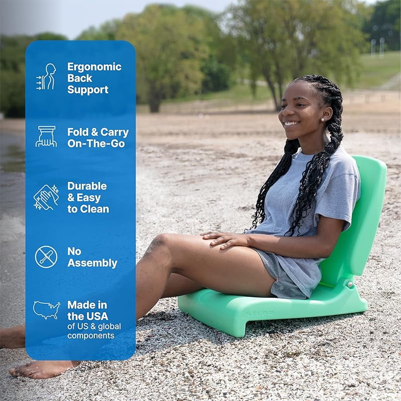 Folding Flip Seat, Lightweight Portable Outdoor Chair for Poolside, Camping, Beach, Boats, Durable Ground Chair with Back Support for Adults, Mint