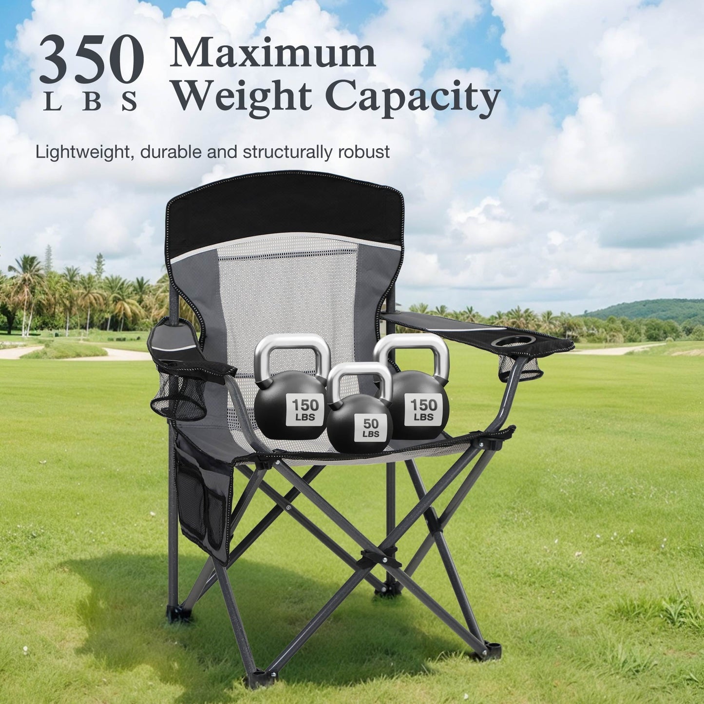 Sophia & William 2 Pack Oversized Camping Chair Portable Mesh Folding Chair with Cup Holder Supports up to 450Lbs for Outdoor, Fishing, Beach, Backyard， Black