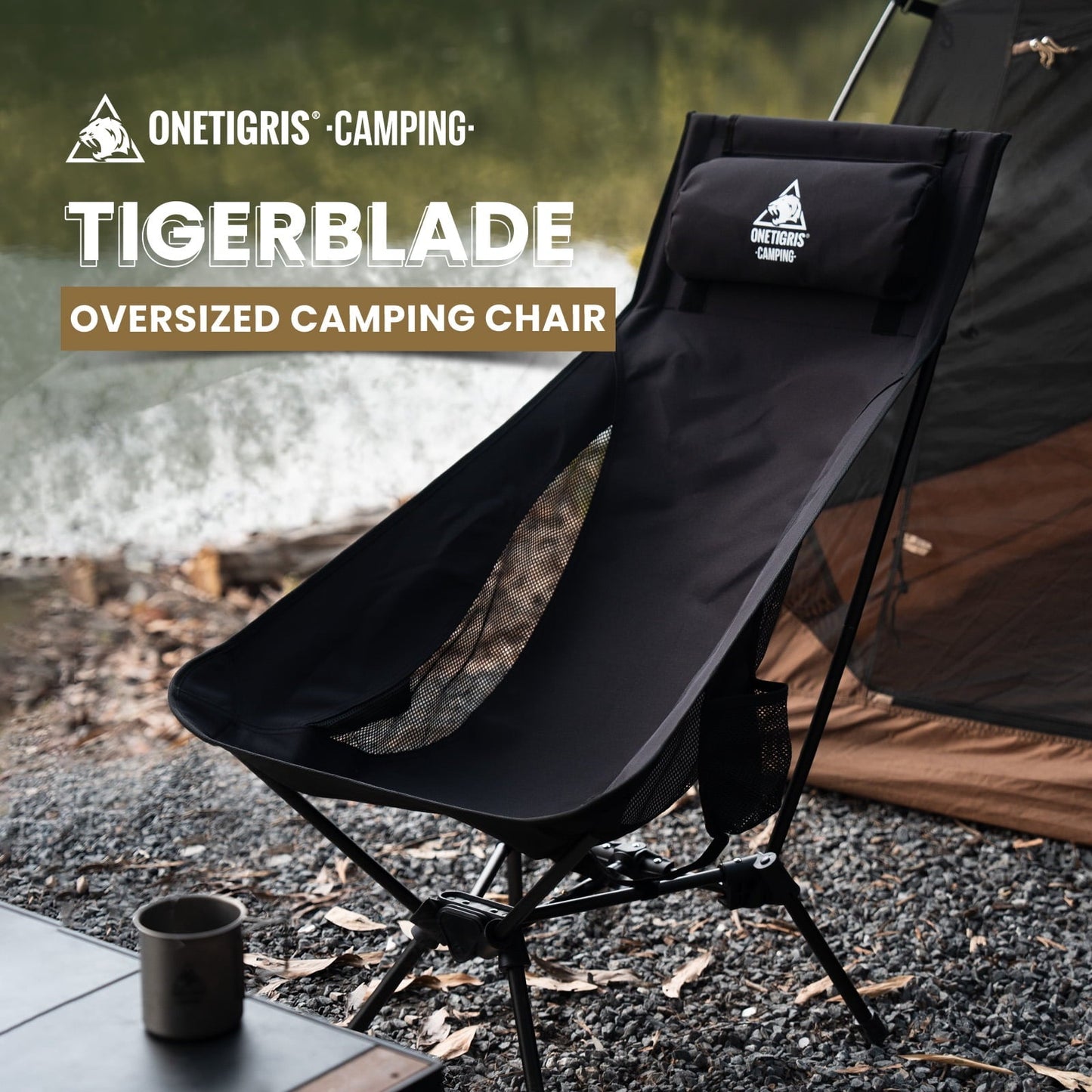 OneTigris Tigerblade High Back Camping Chair with Pillow Design, Comfortable Widened Seat Folding Chair