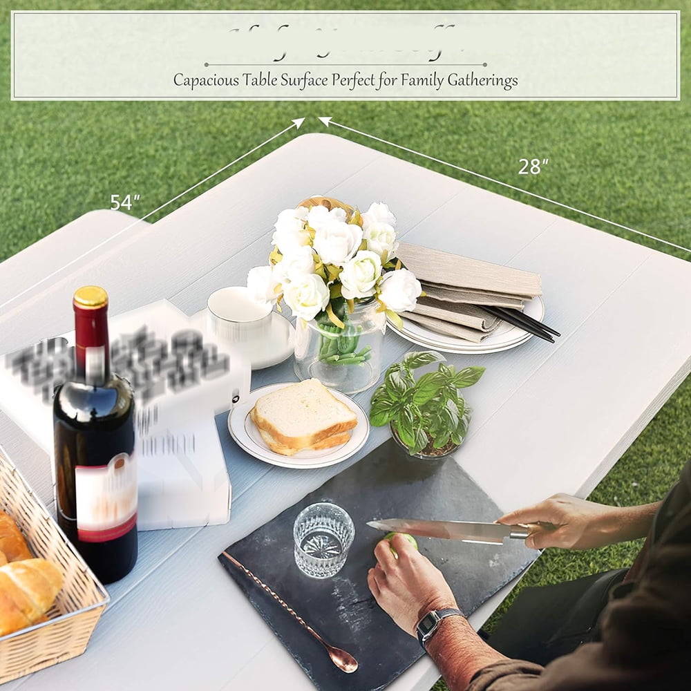 Picnic Table Bench Set, Outdoor All Weather Bench with Metal Base, Wood-Like Texture for Park, Backyard, Poolside, Camping, Garden, Lawn, White