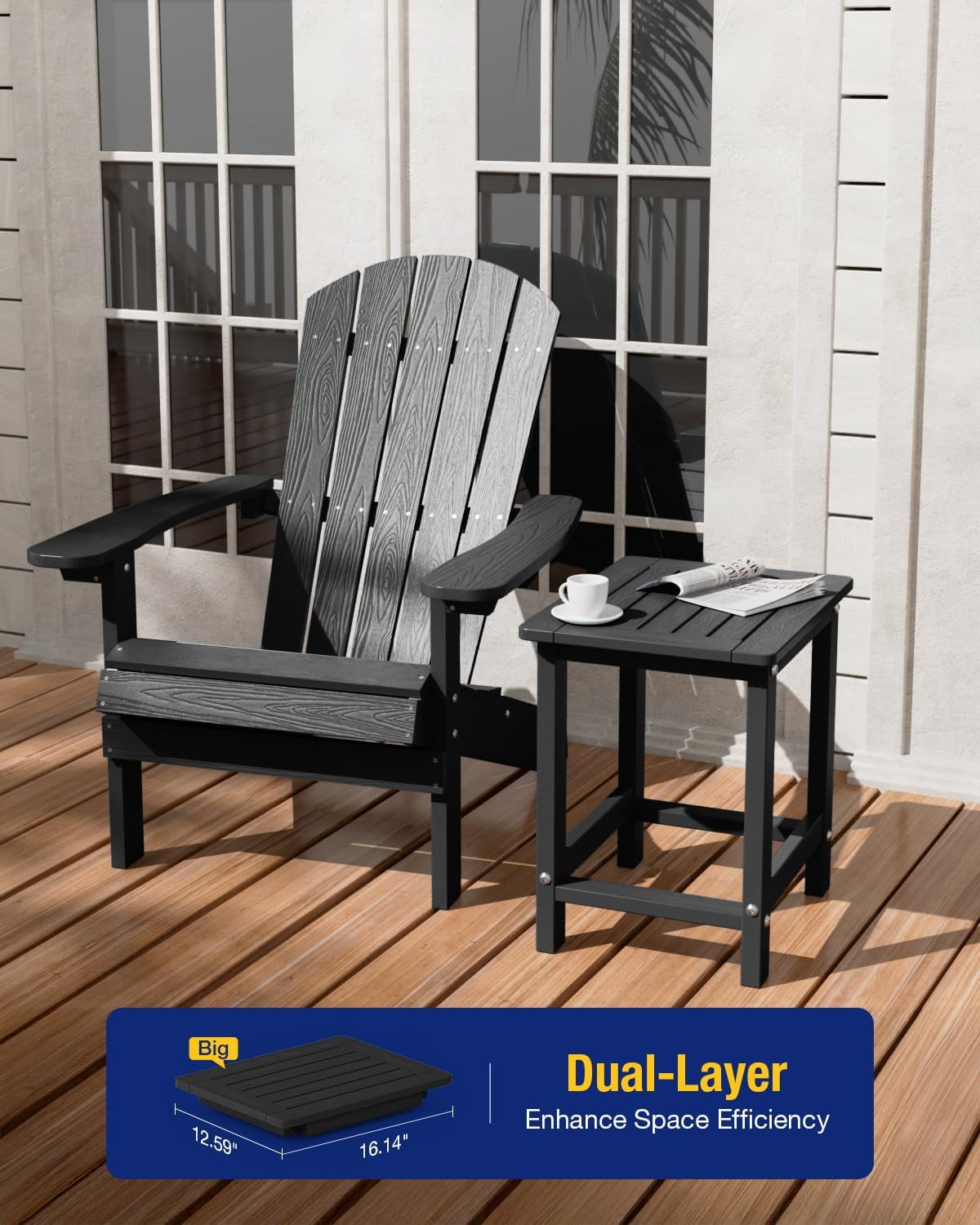 WINSOON Small Outside Adirondack Square Side Table,Single Layer - Black