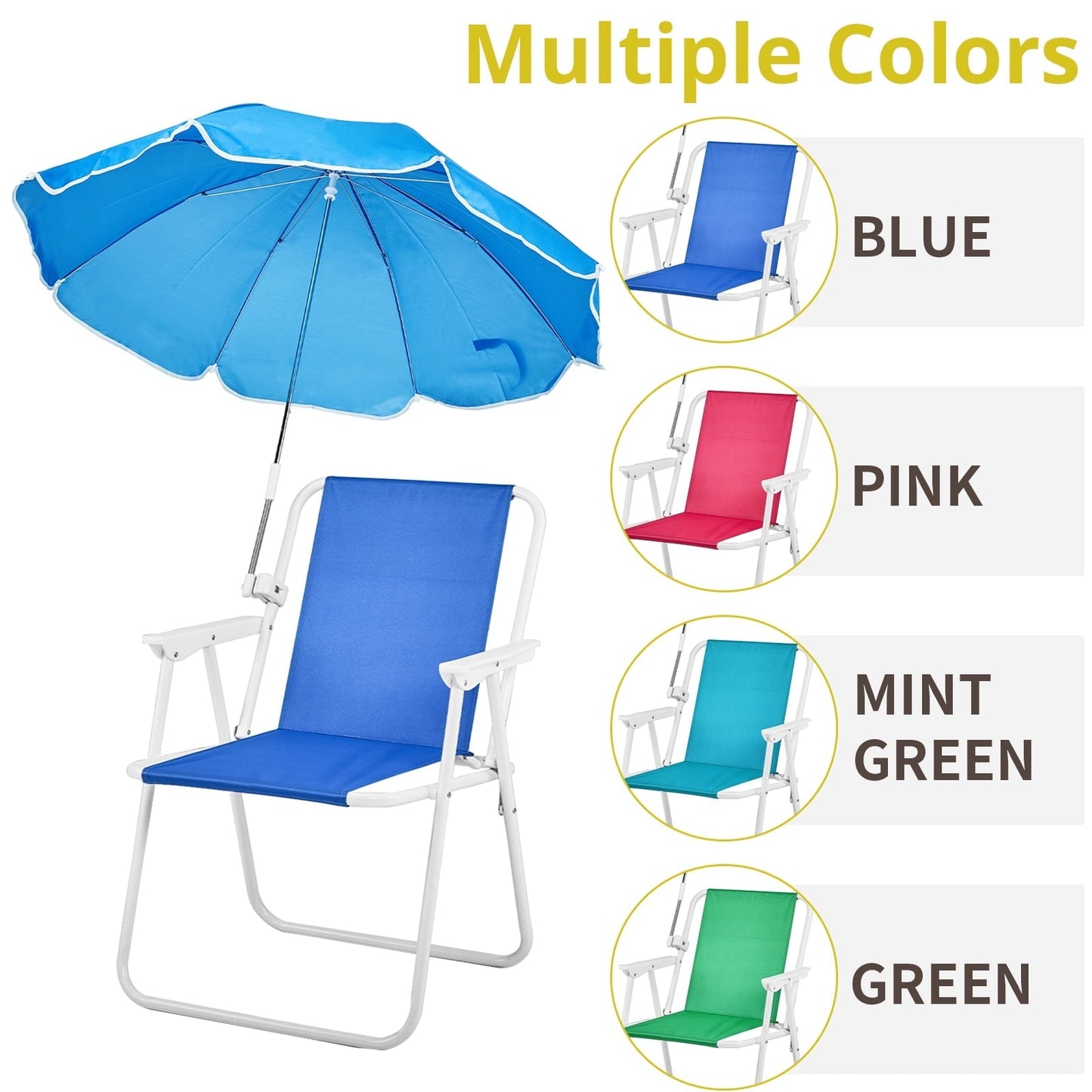 Ktaxon Folding Beach Chair with Umbrella, Portable Camping Chair for Adults, 265lbs Capacity, Lightweight, Blue