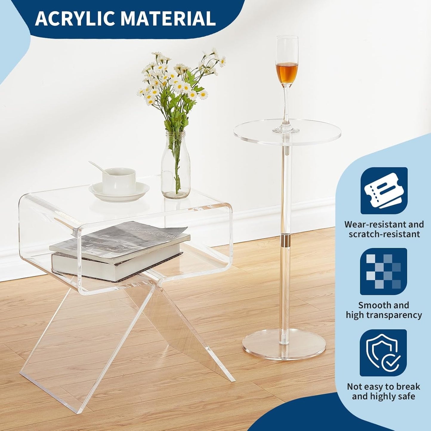 2025 New Update Acrylic Nightstand,17.7" L x 11.8" W x 15.4" H Acrylic Desk, Acrylic Side Table, Modern Design Clear Table, Home Decor Display End Table for Living Room