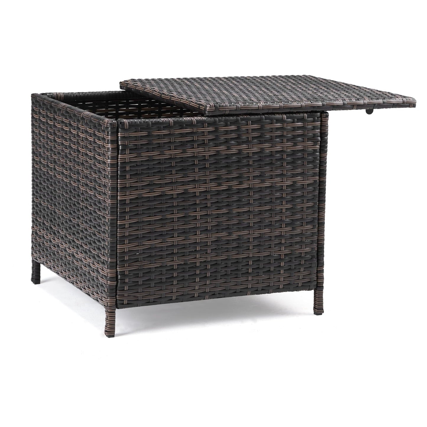 Buytoshop Outdoor PE Wicker Side Table with Storage, Patio Rattan End Table Square Container for Toys and Gardening Tools, Brown
